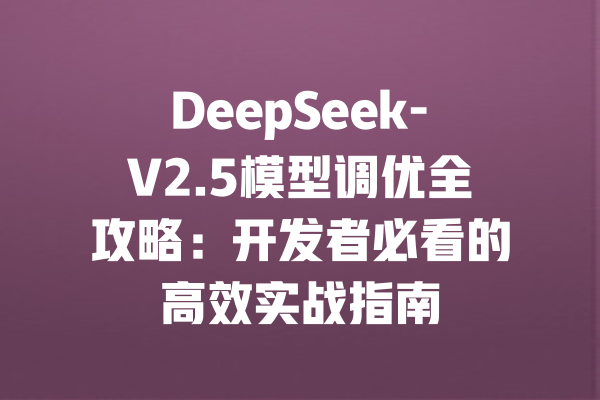 DeepSeek-V2.5模型调优全攻略：开发者必看的高效实战指南